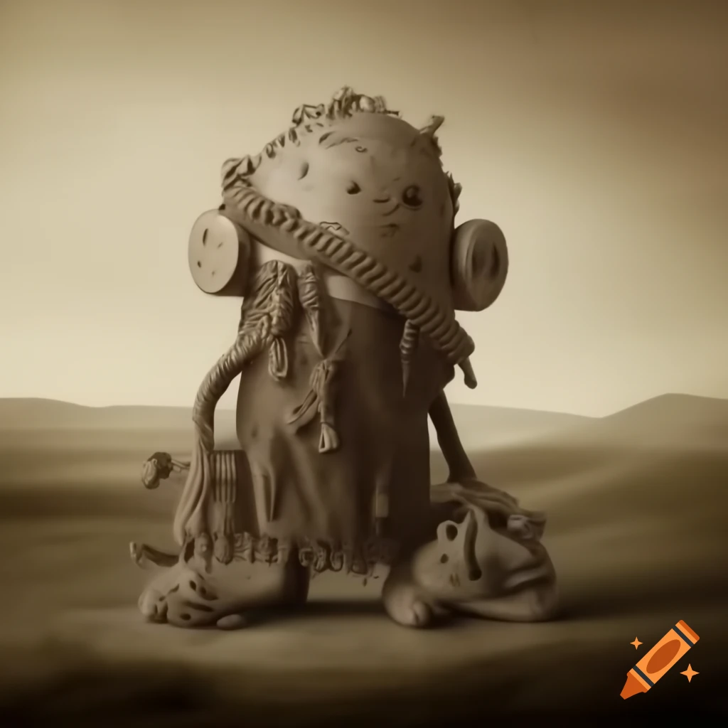 Surrealist sepia landscape featuring strange textures and objects