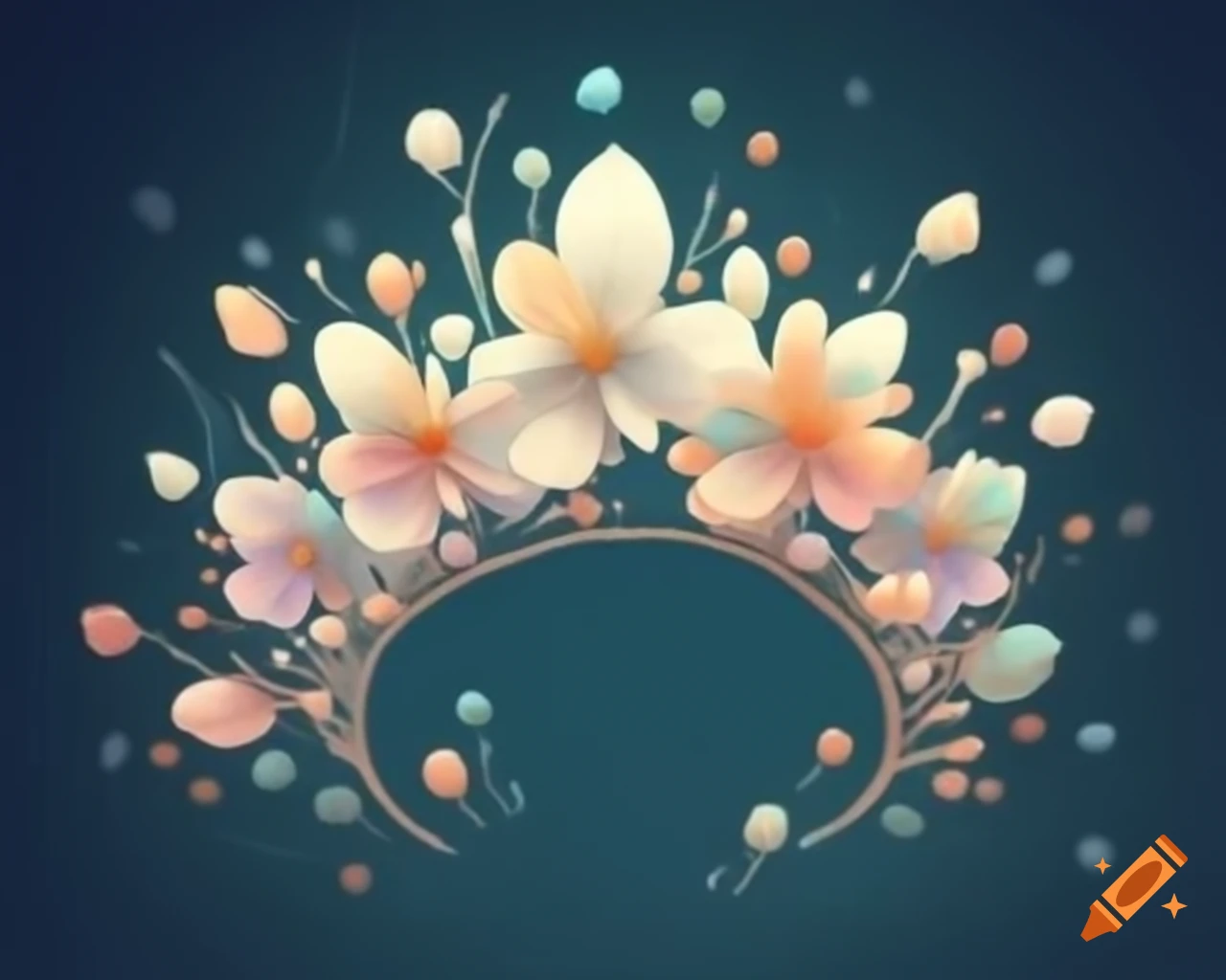 Colorful tiara made of delicate white flowers, storybook design