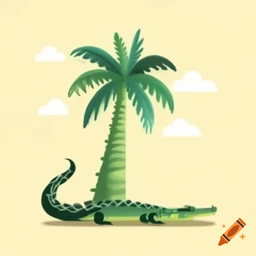 Large friendly crocodile with palm tree design for t-shirt back