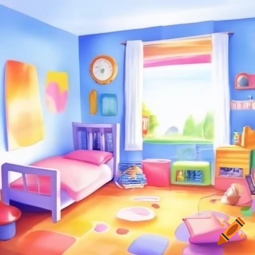 Cartoon-style watercolor of a children's room