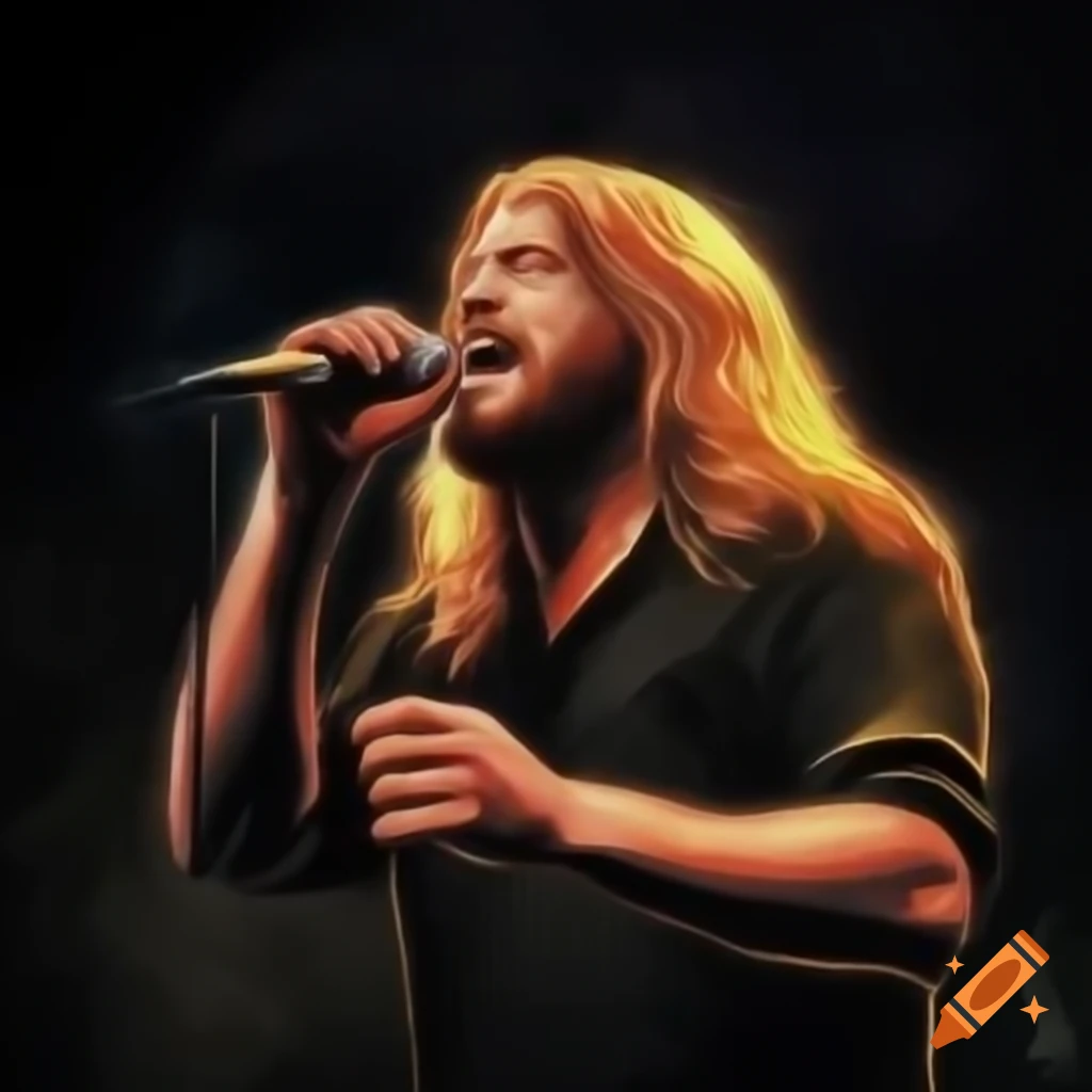 Male long-haired singer performing on stage