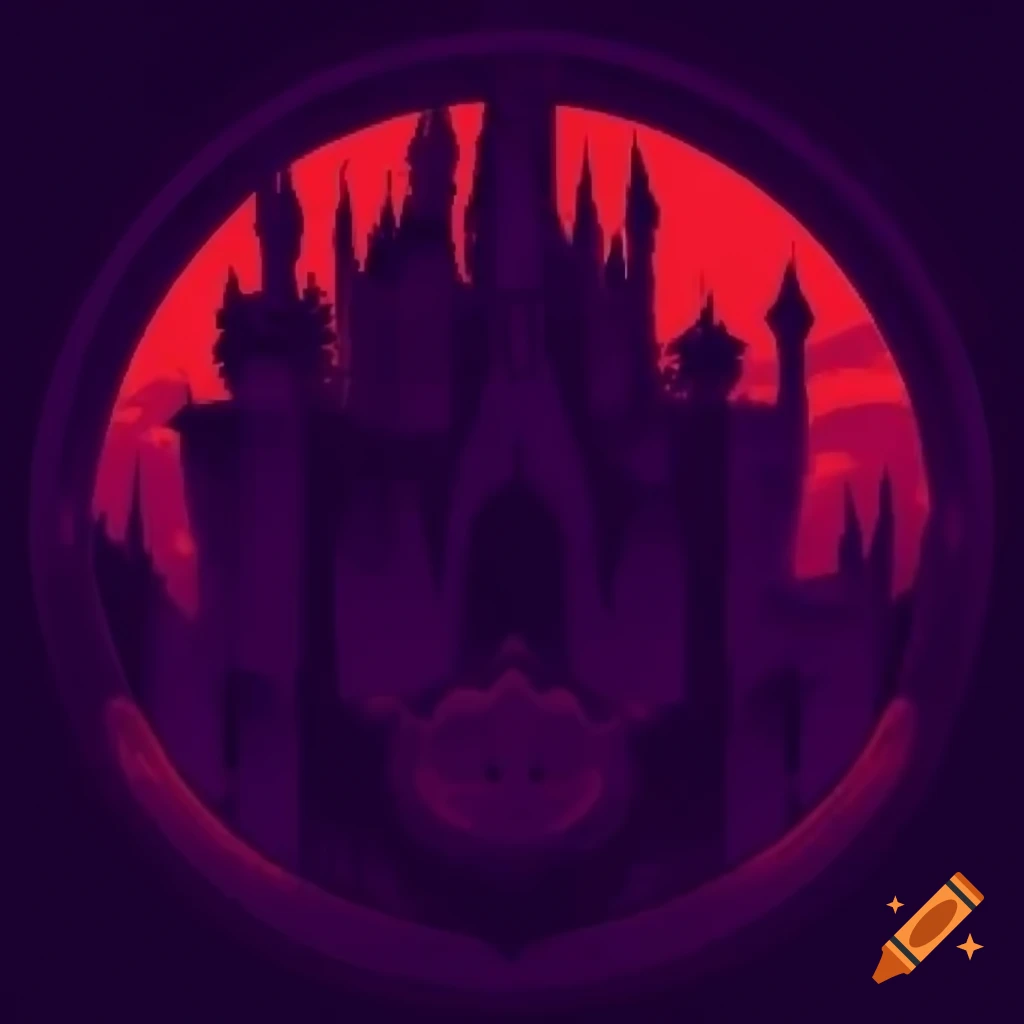 Pop art styled background of an ominous magical castle with dark colors