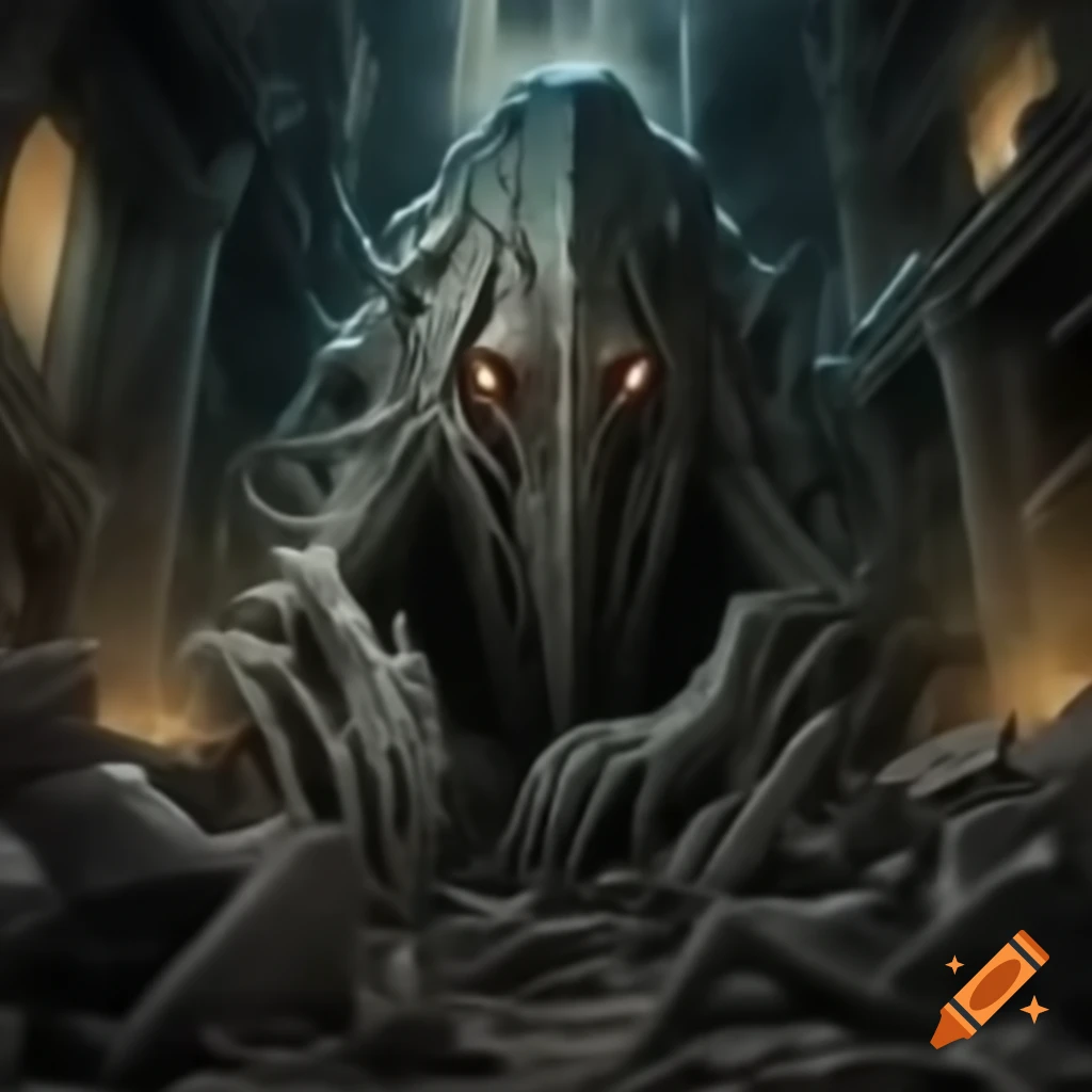 Chic cryptid navigating through complex ruined city in comic style