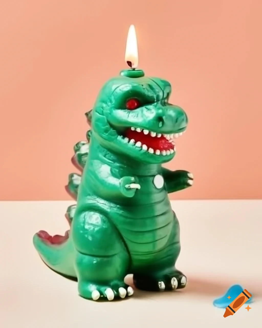 Kawaii Godzilla-shaped candle in product photo