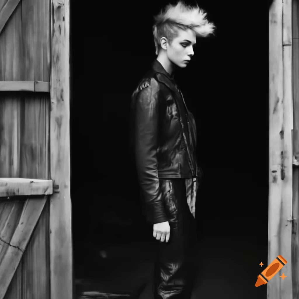 Punk rocker with mohawk hairstyle and leather outfit