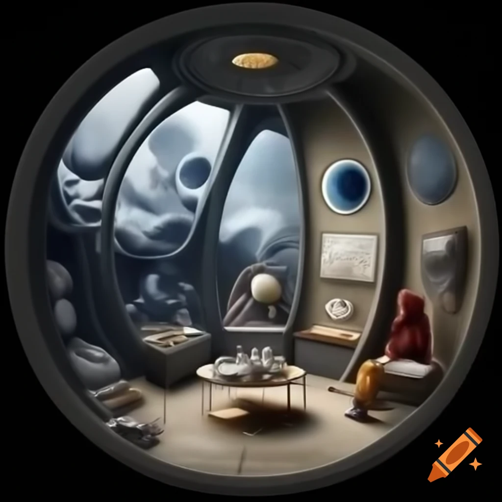 Cinematic YouTube thumbnail showcasing a room with space-themed decor and a circular time travel portal