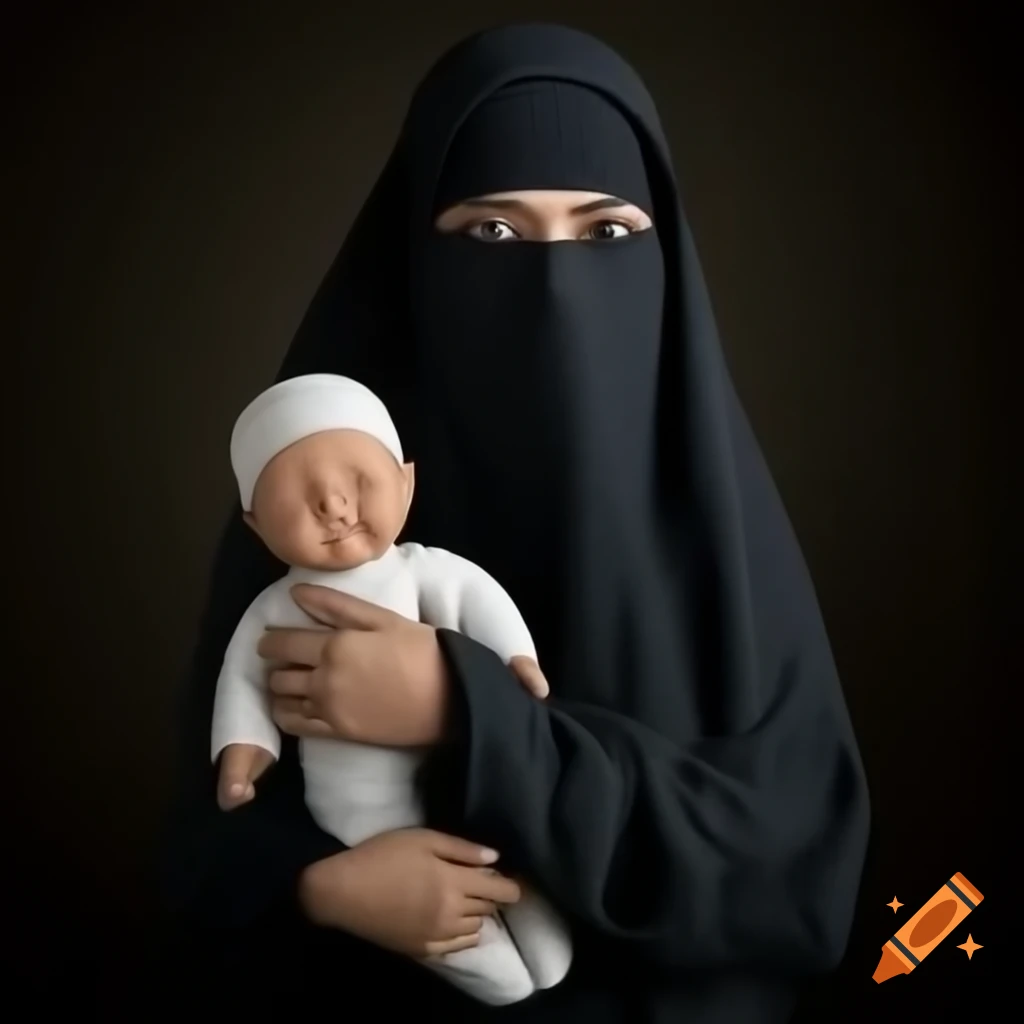 Muslim woman holding a doll