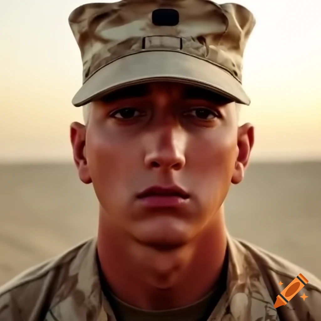 Eminem as US Marine in Desert MARPAT uniform in Kuwait, 2018