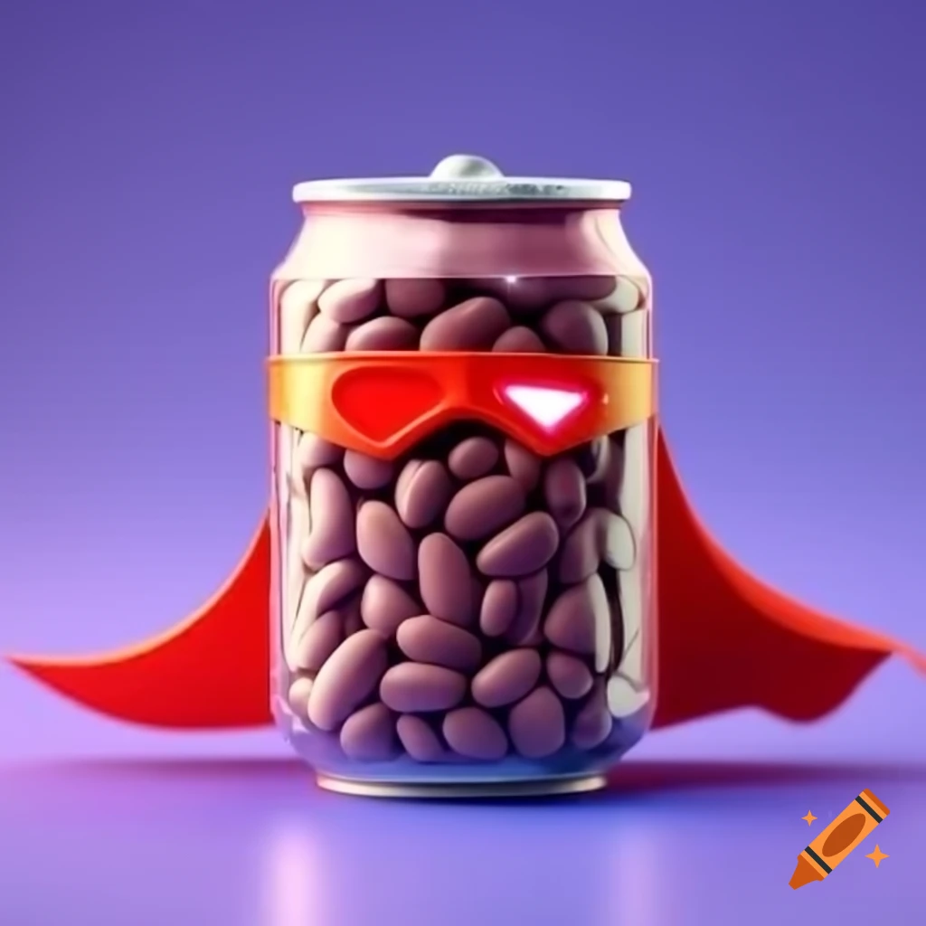Superhero can of beans in a dynamic pose