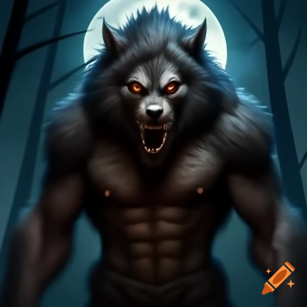 Werewolf in forest at night with full moon
