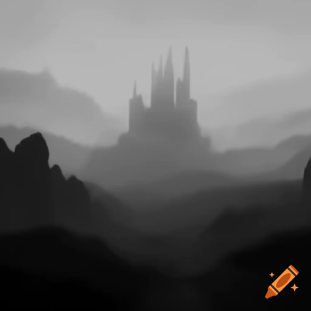 High contrast greyscale digital castle scape