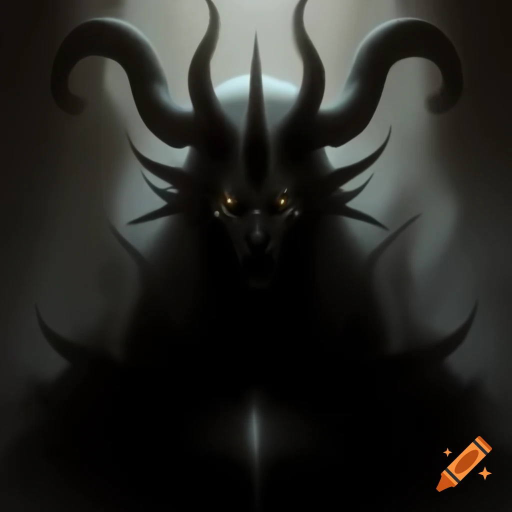 Mysterious shadow figure with five horns