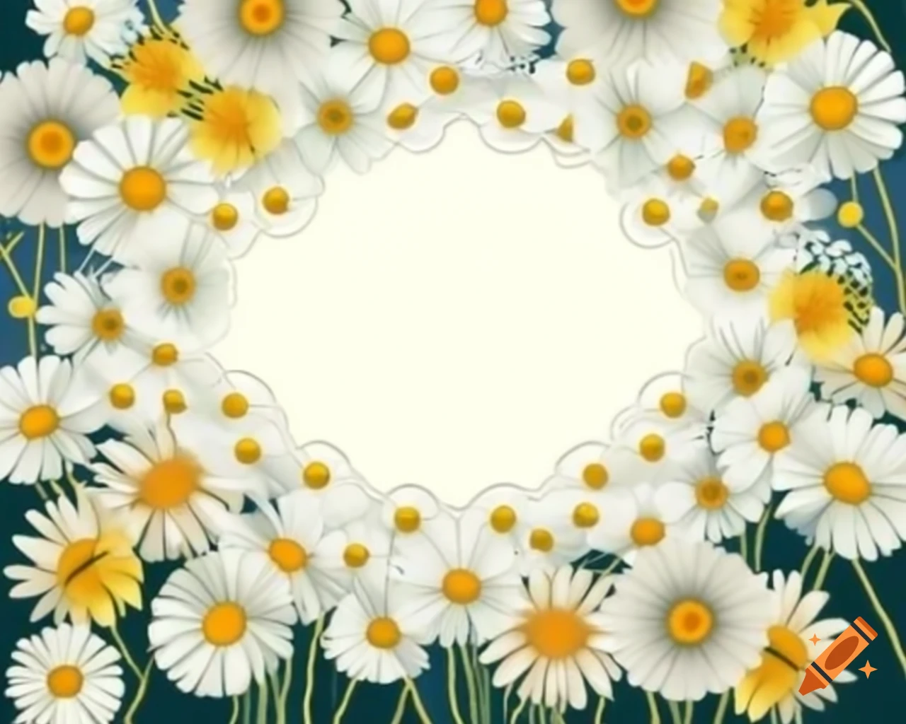 Delicate tiara crafted from white and yellow daisies in storybook style