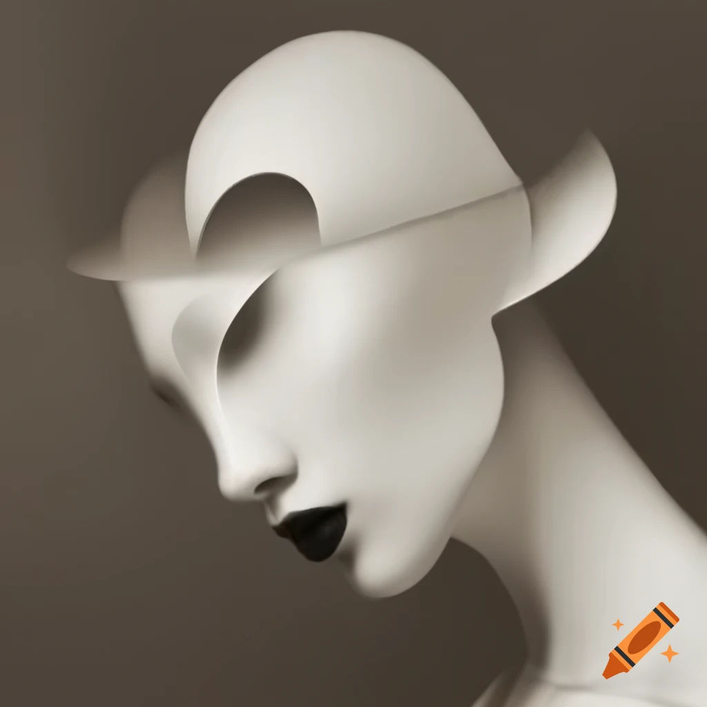 Surrealist artwork in white, black, grey, and sepia tones