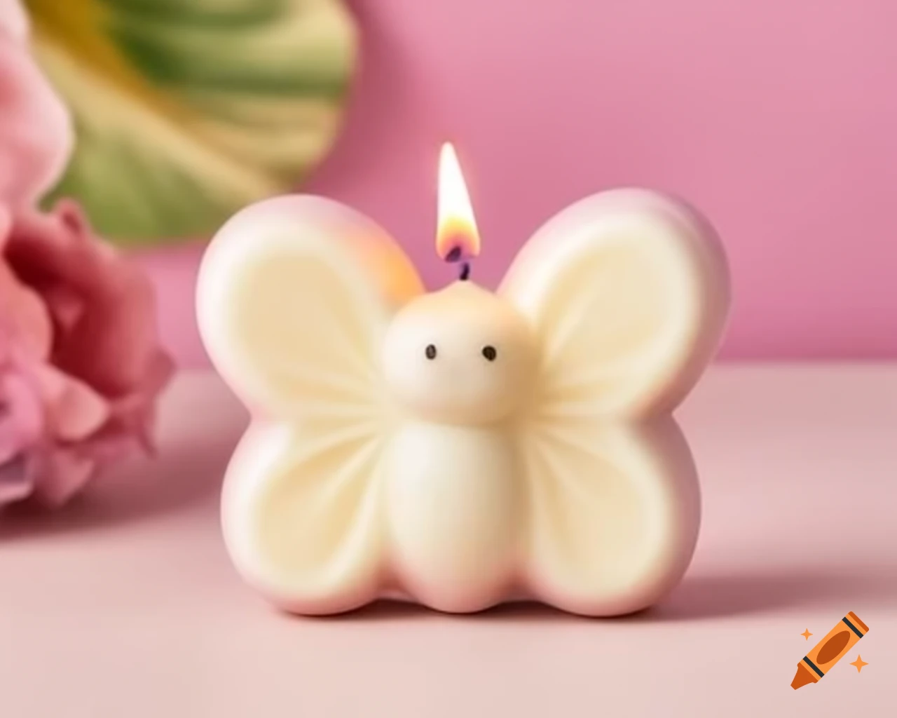 Kawaii butterfly-shaped candle in a product photo