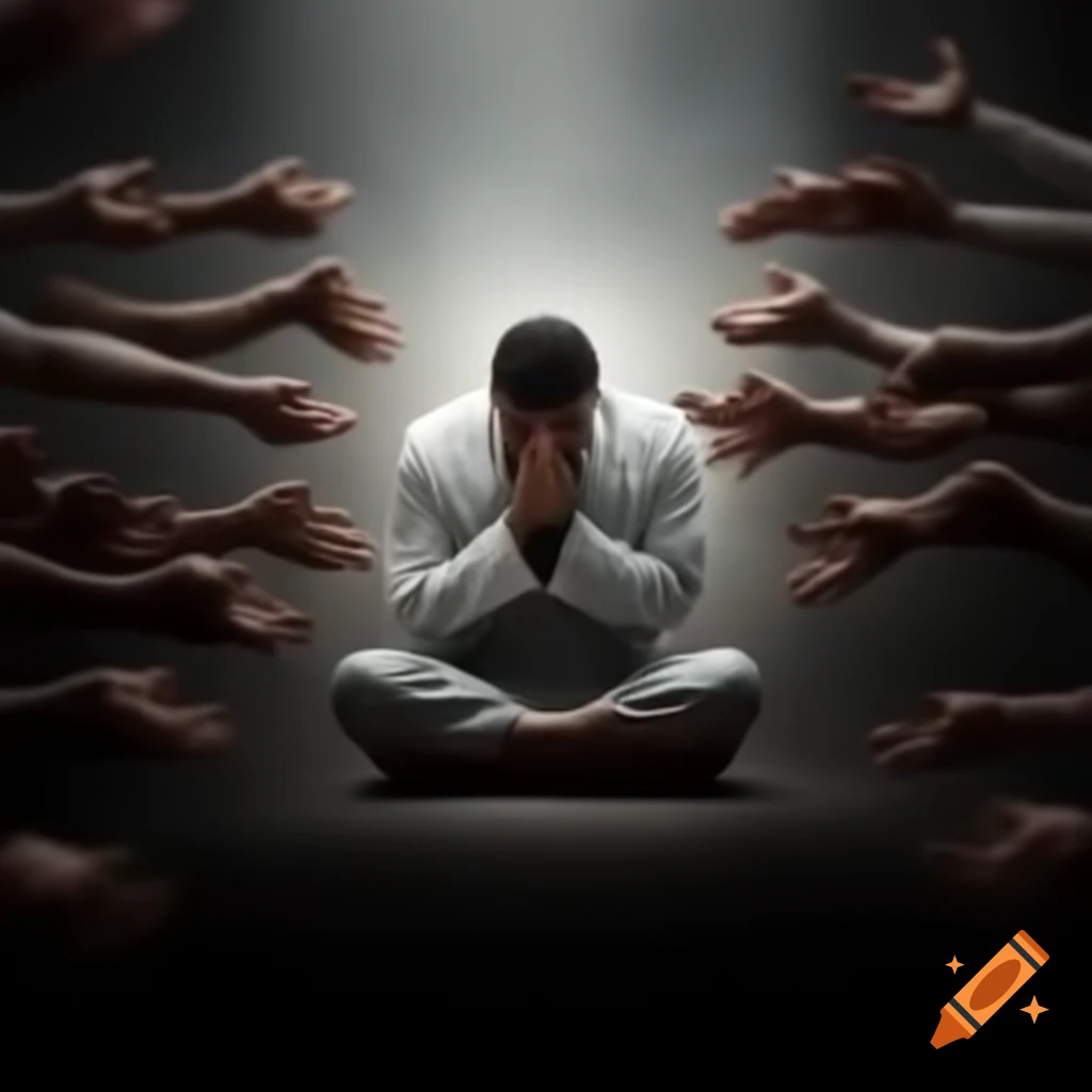 Person praying with enemies in the background