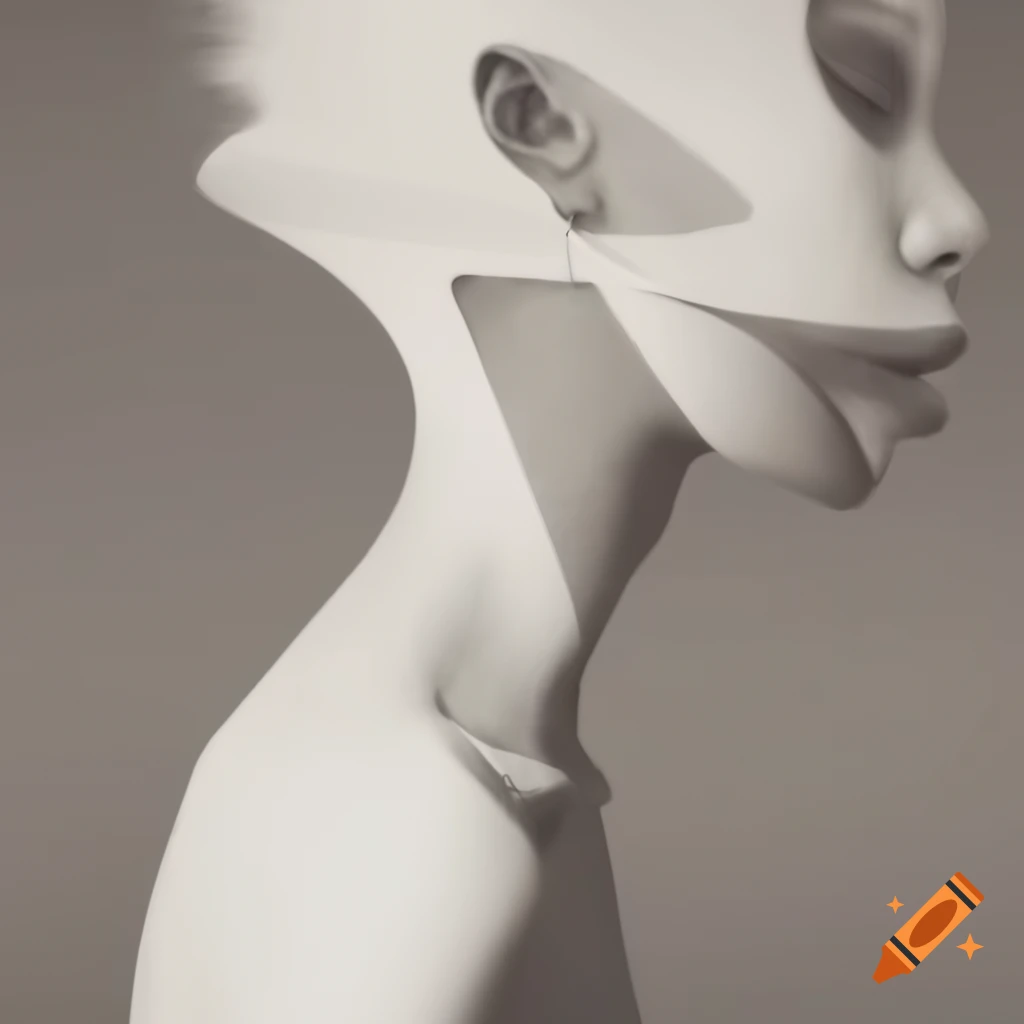Minimalist surrealist artwork in black, white, grey, and sepia tones