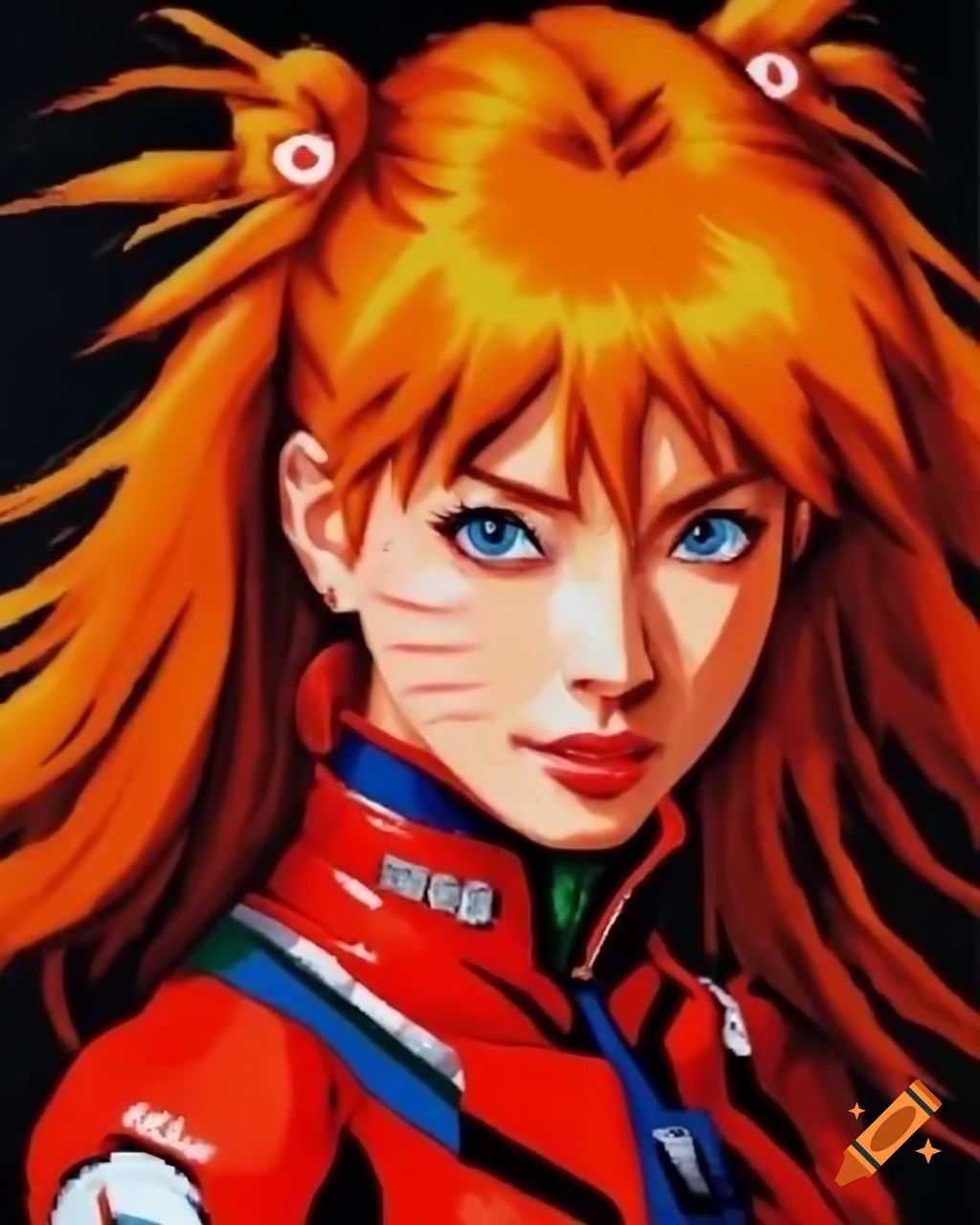 Retro pixel art portrait of Asuka Langley in a nomad village, Naruto style