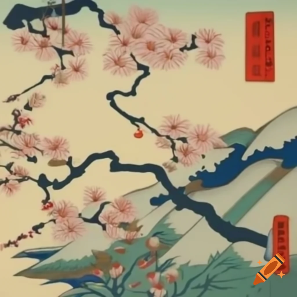 Cherry blossoms in ukiyo-e art style