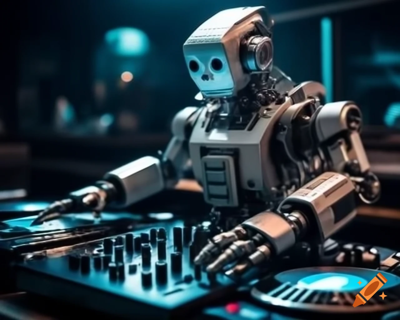 Hyper realistic robot DJ performing at a party