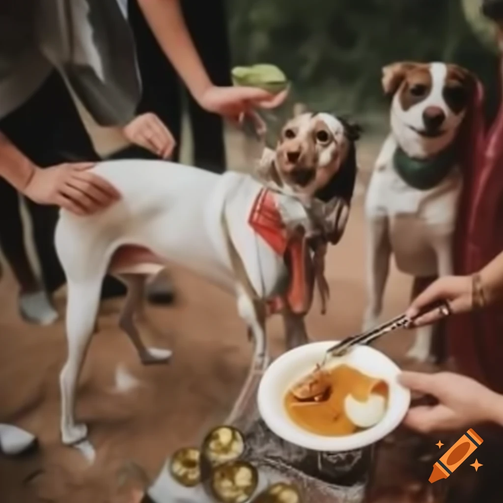 Dogs attending Indian wedding and humans enjoying butter chicken