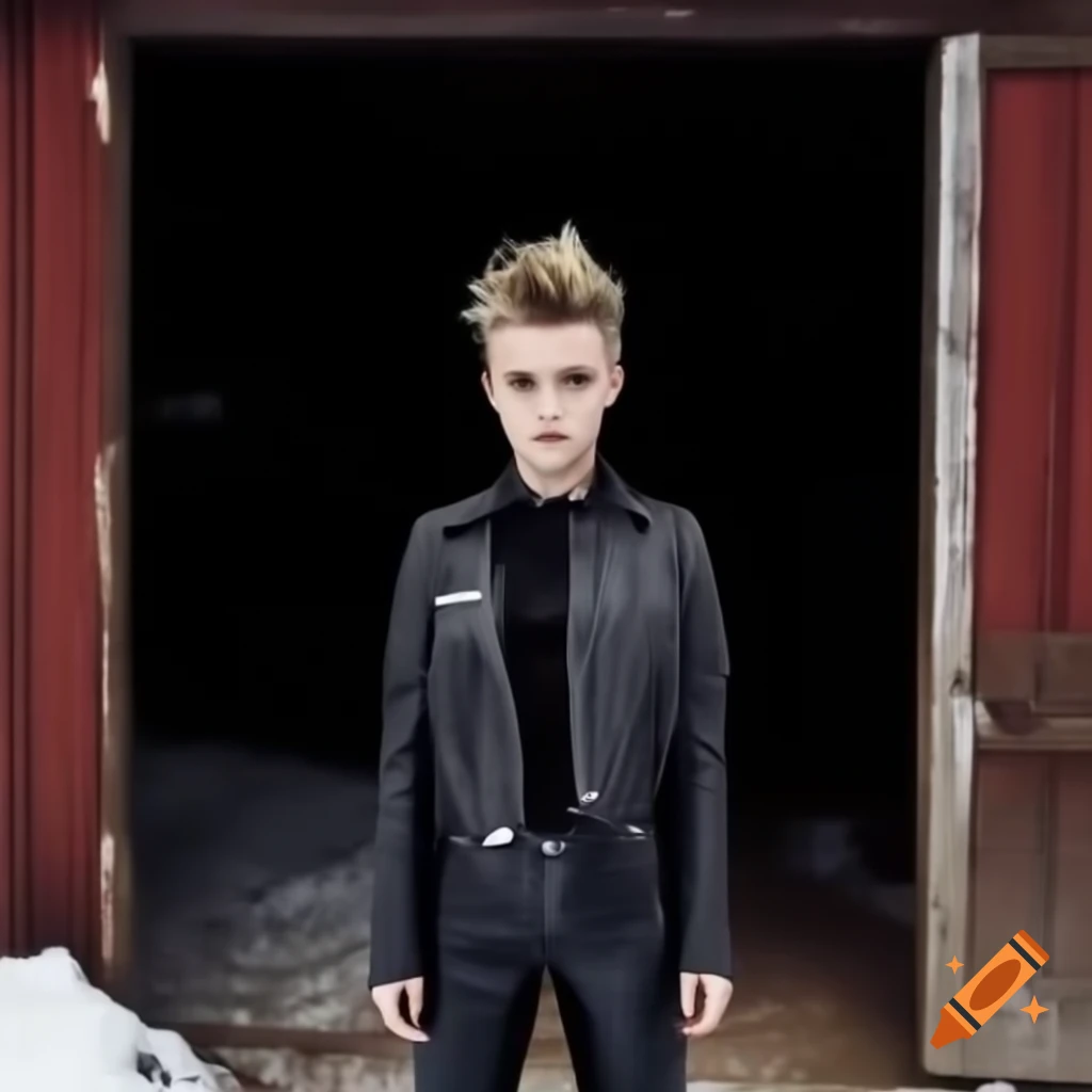 Close-up of punk rocker with mohawk hairstyle in black leather outfit