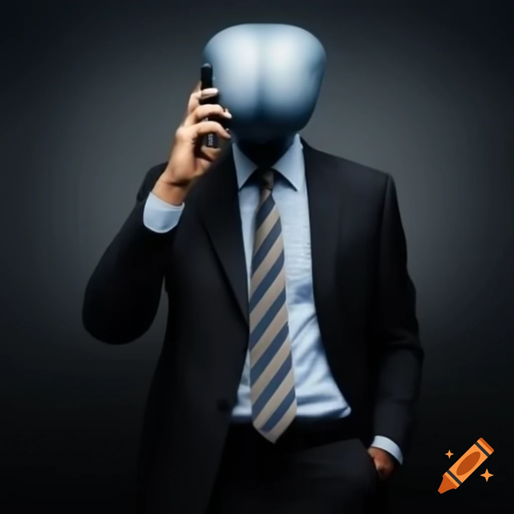 Man in business suit with cell phone as head, surreal concept