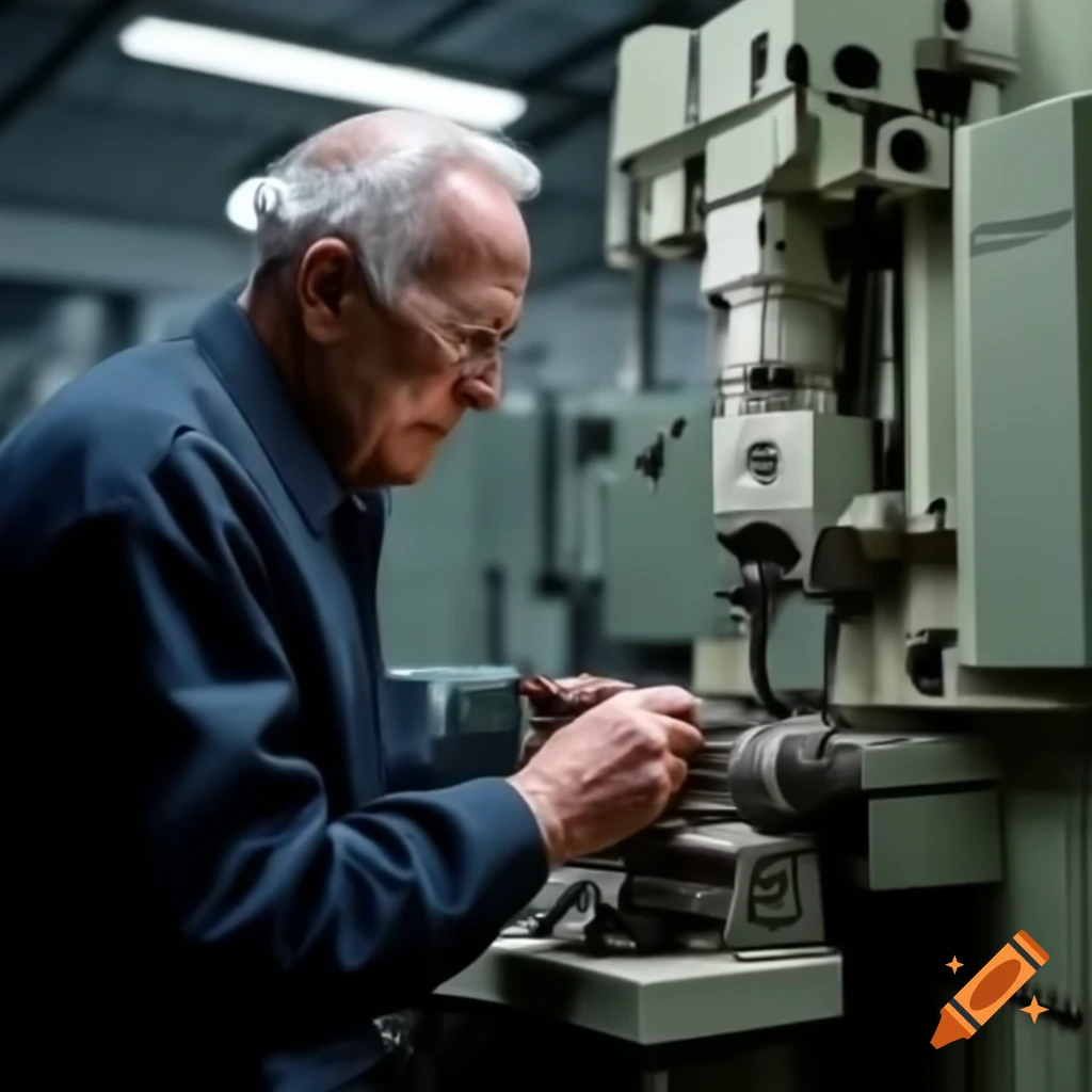 Old man operating an ARBURG injection moulding machine