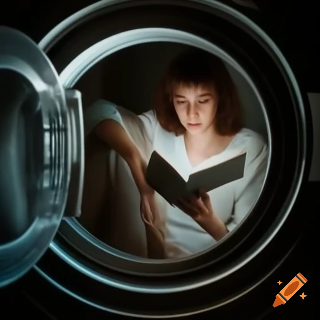 Woman reading guide on washing machine