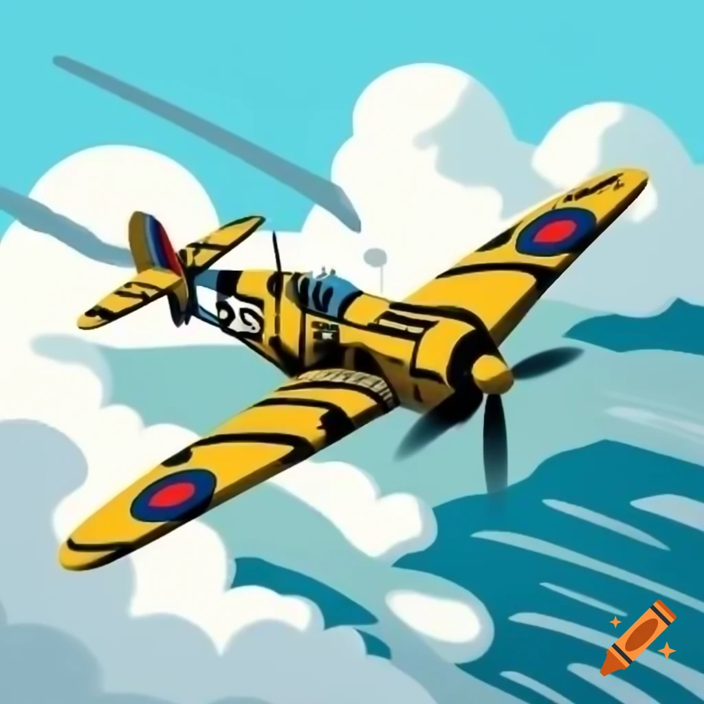 Stylized depiction of World War II fighter plane in Roy Lichtenstein style