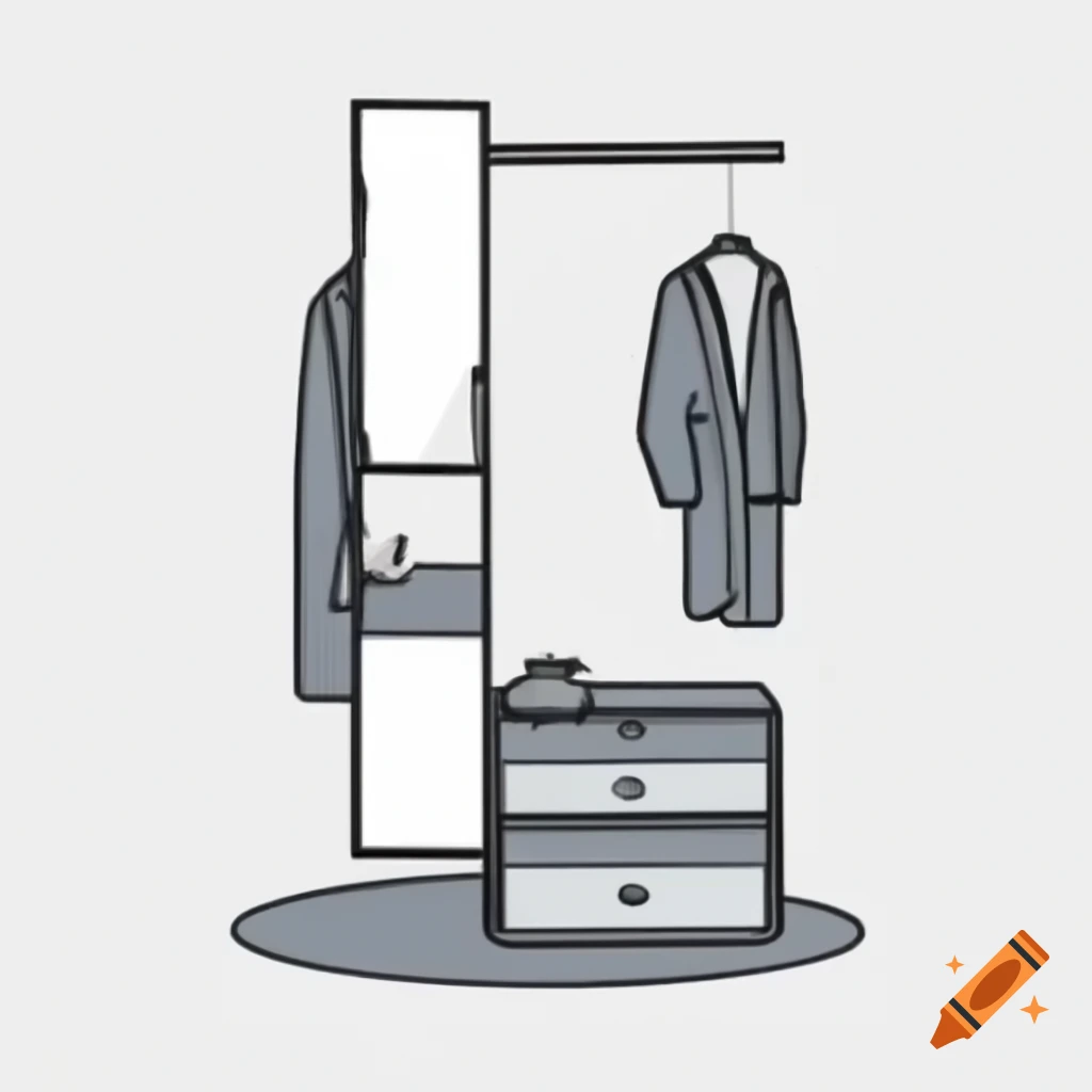 Drawing of a dress in grey, white, and black tones on white background