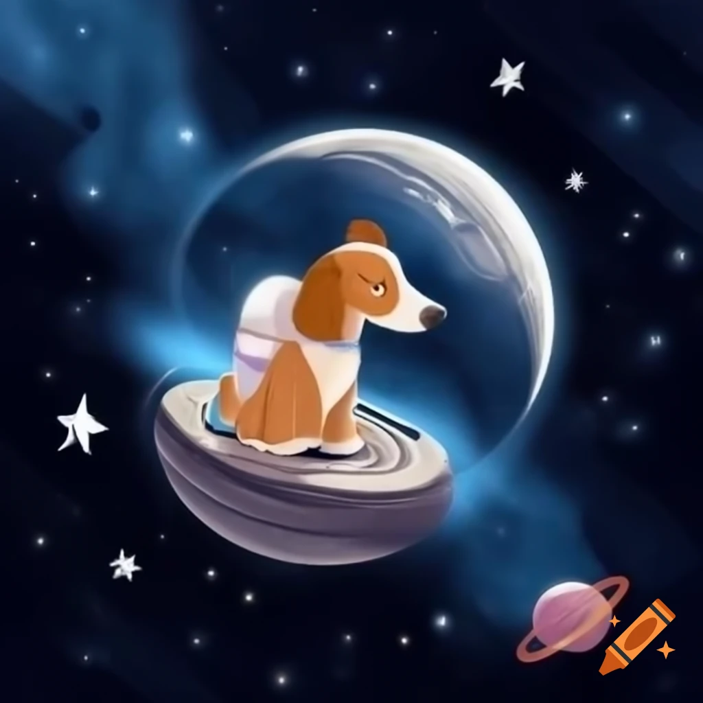 Dog floating in space, exploring the cosmos