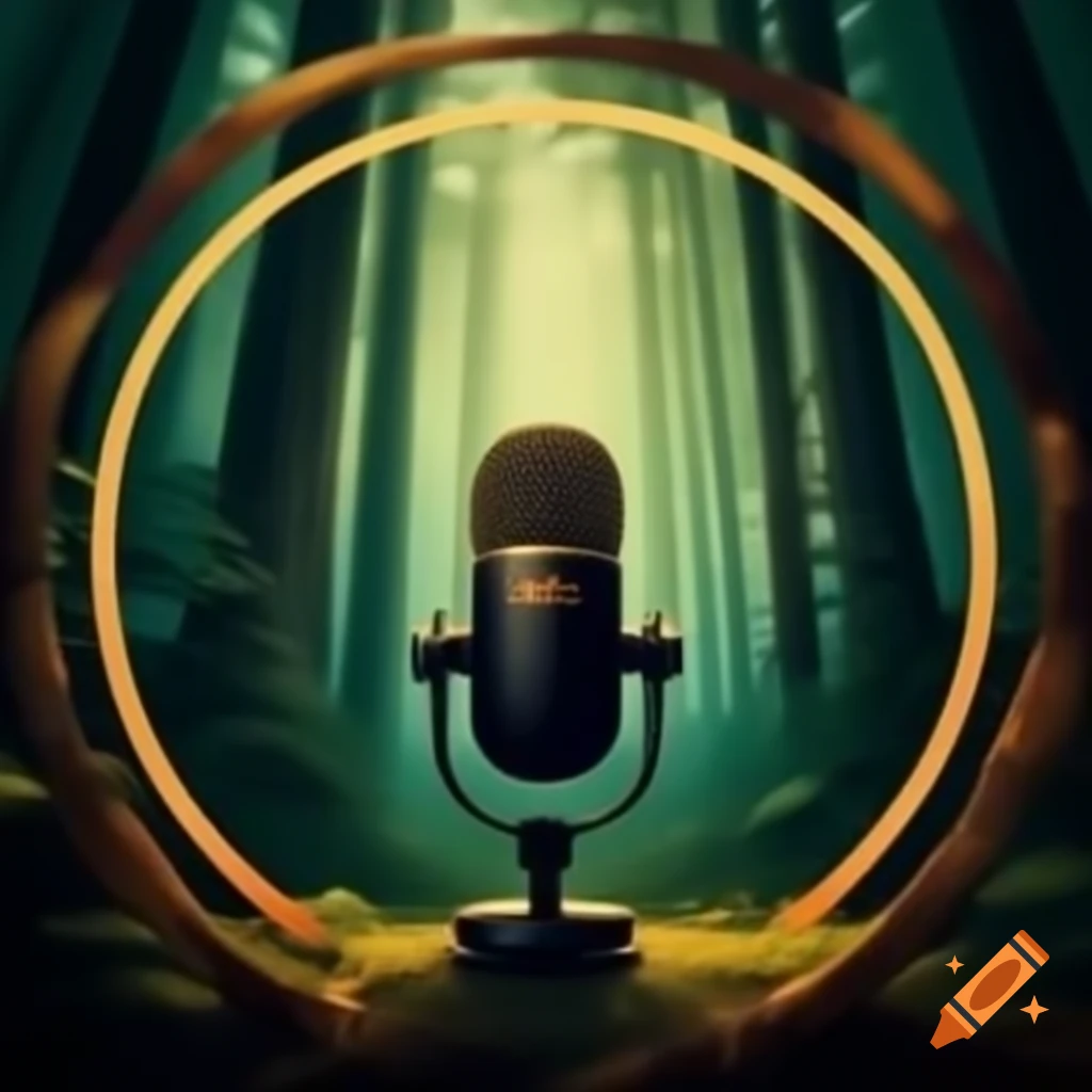 Circular podcast logo featuring royal forest theme and text 'first in, last out'
