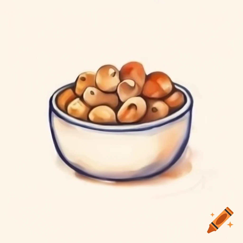 Cartoon style bowl of dog food on white background, watercolor effect