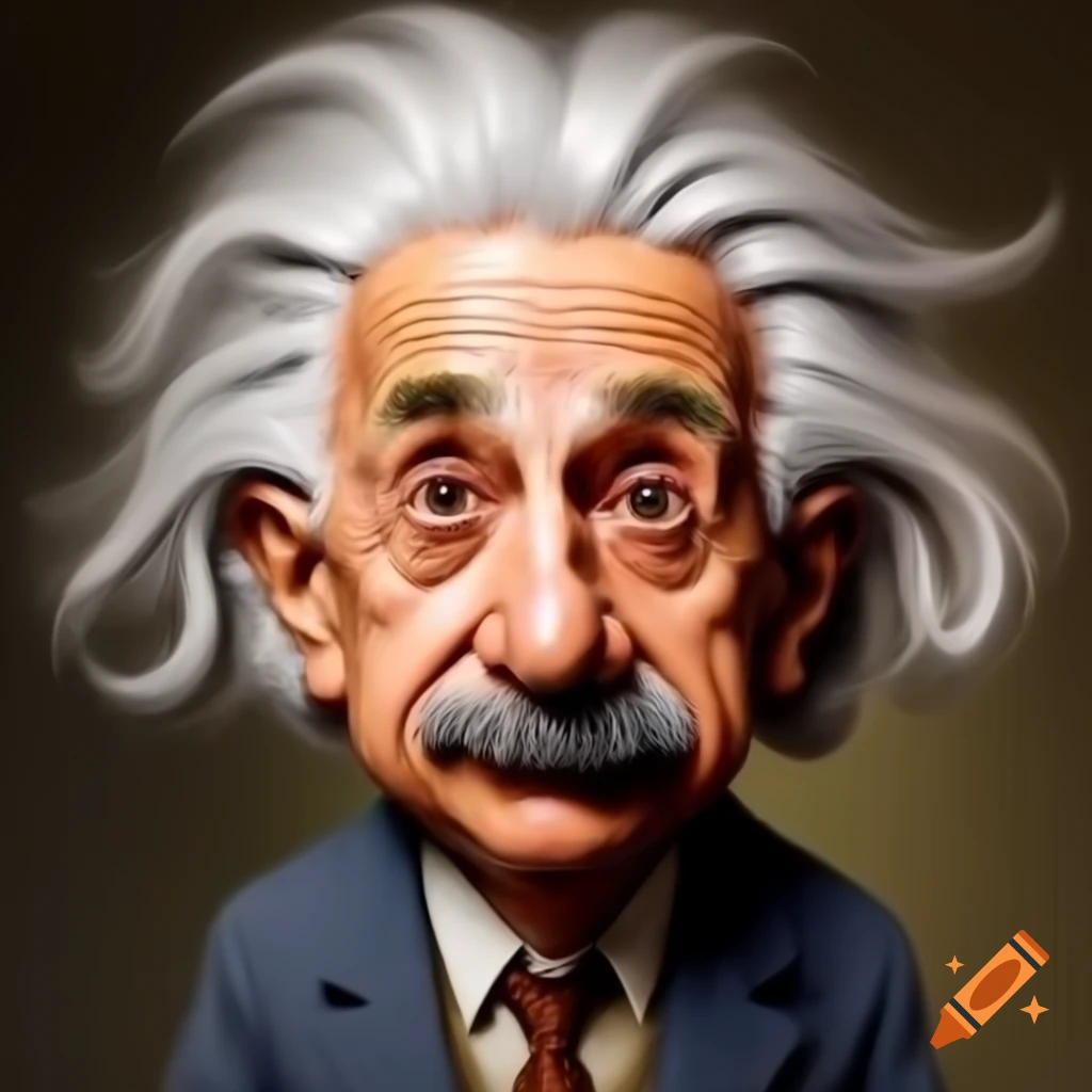 Caricature of Albert Einstein with exaggerated features