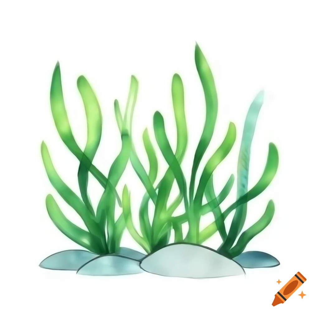 Cartoony seaweed on white background, watercolor style