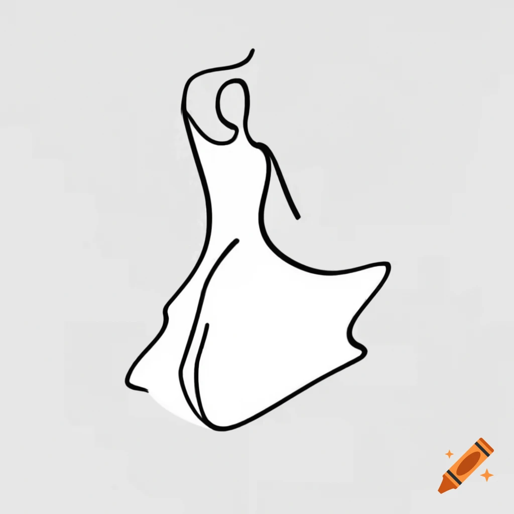 Minimalist line art illustration of a flowing white dress symbolizing elegance