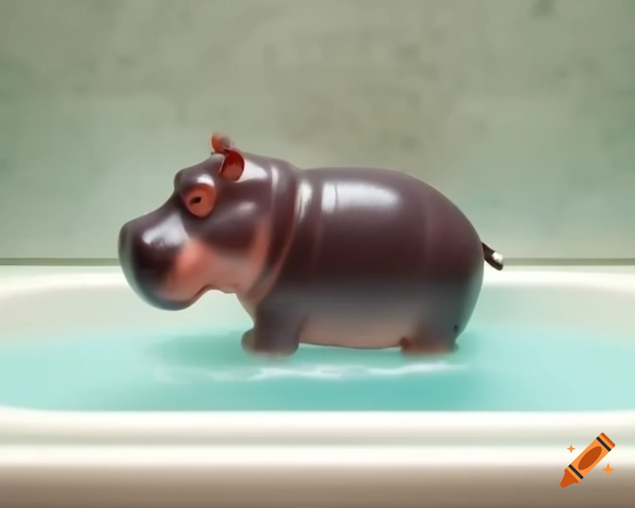 Stop motion plasticine mini hippopotamus in bathtub
