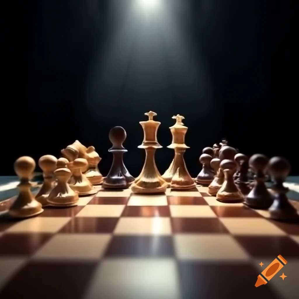 Chessboard spotlighting king and queen pieces