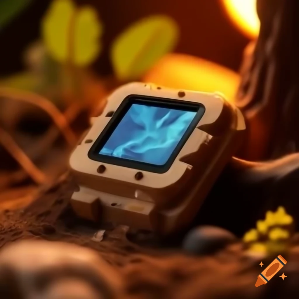 Cozy e-reader with organic solarpunk design featuring wood and leaves
