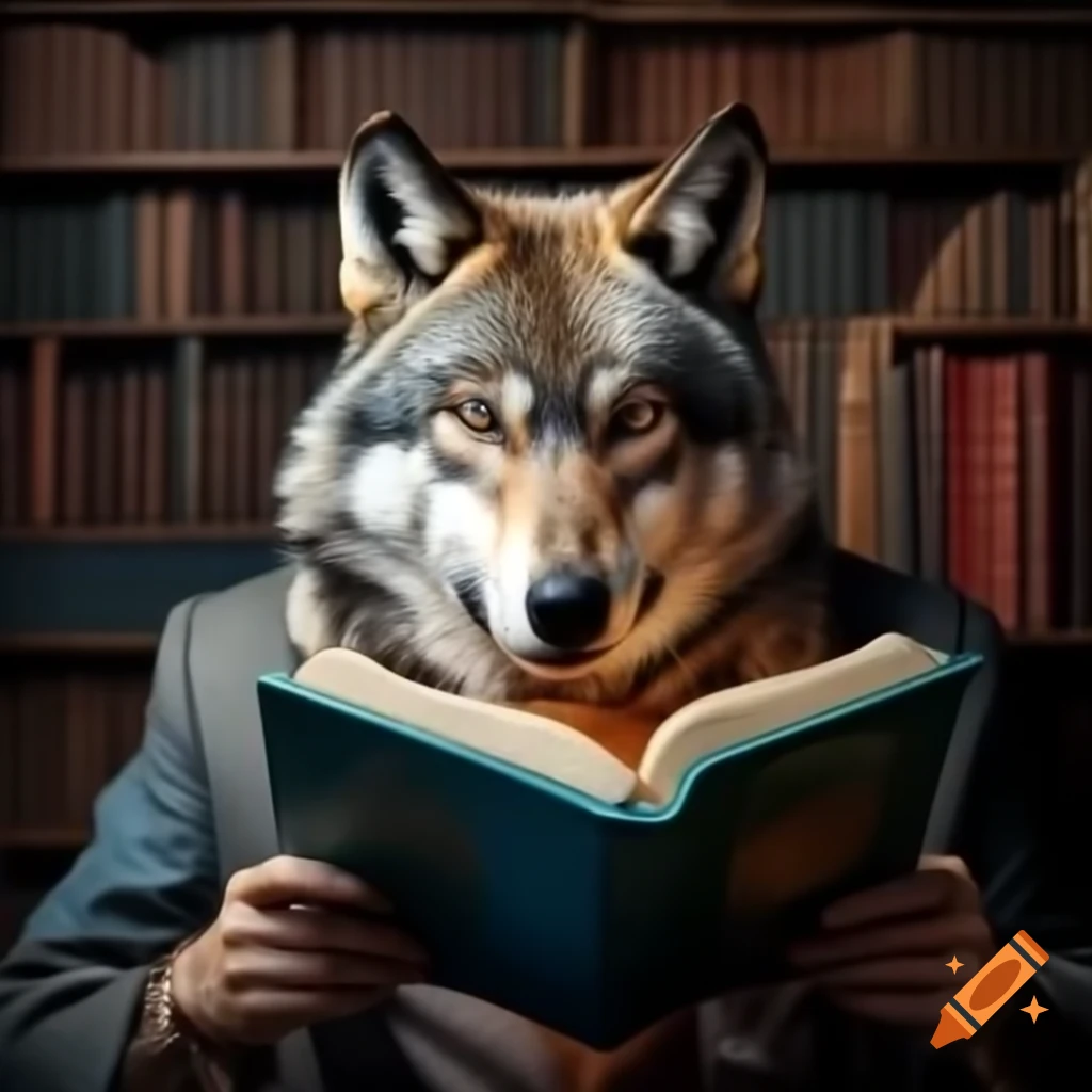 Wolf reading a book in Maryland