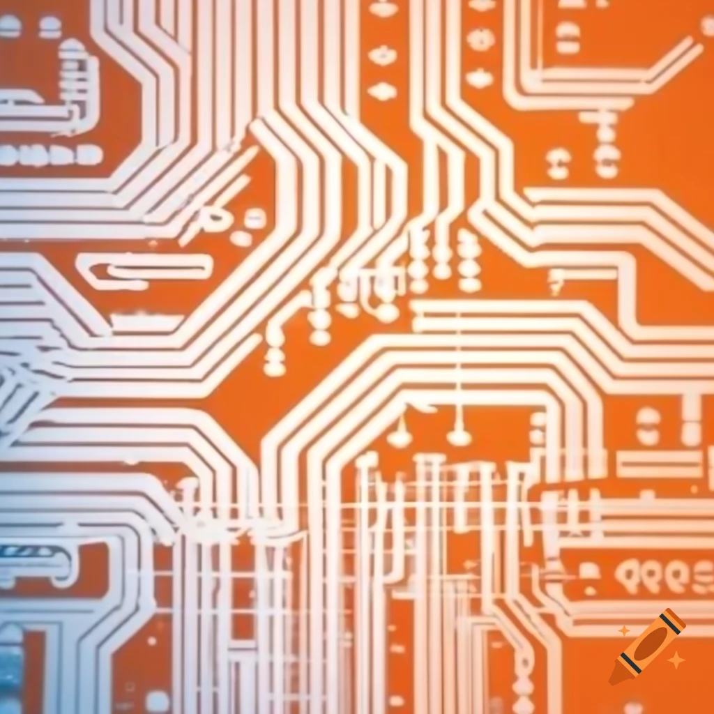 Abstract design of tech circuits in white and orange