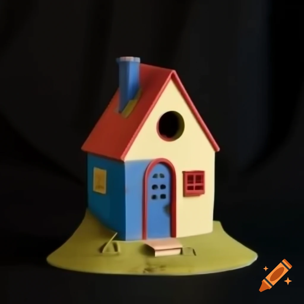 Colorful clay model house on black background