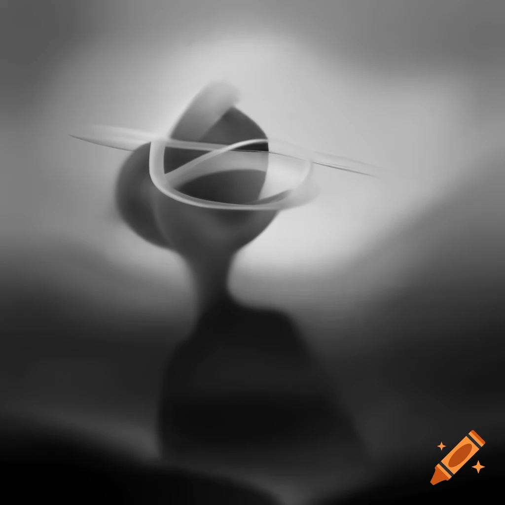 Surrealist monochrome artwork featuring abstract elements