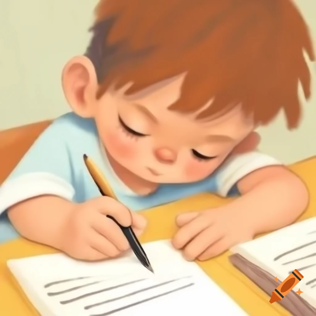 Child writing his name with a pencil
