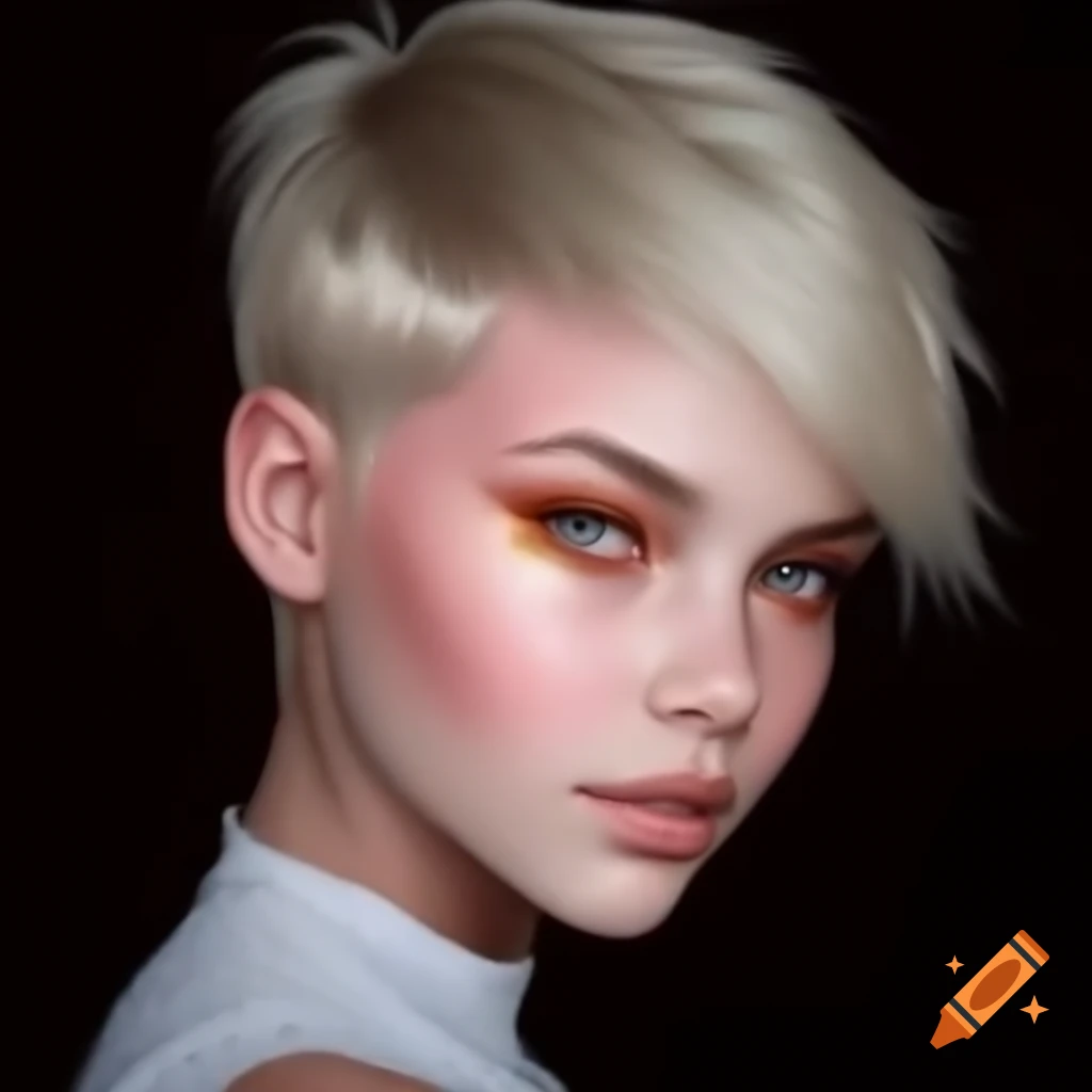 Feminine space schoolgirl with pixie cut and metallic sci-fi outfit, ultra-realistic