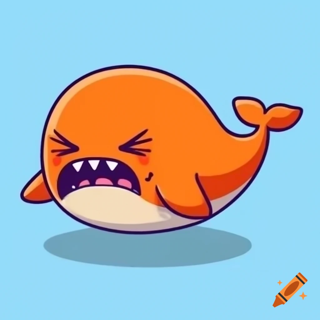 Angry orange cartoon whale graphic