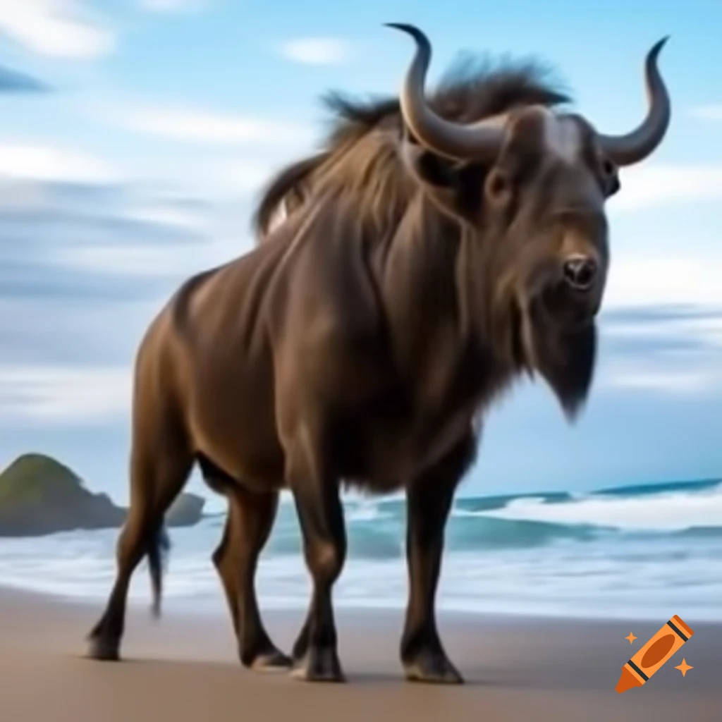 Gnu standing on the beach