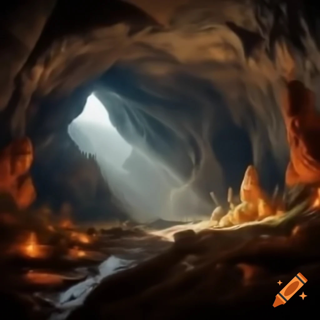 Cave interior with rocks and shadows
