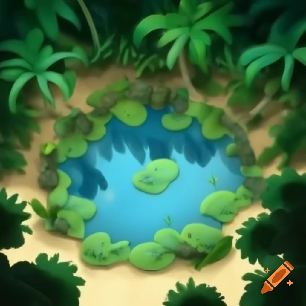 Highly detailed tropical island pond painted in kinkade style on craiyon